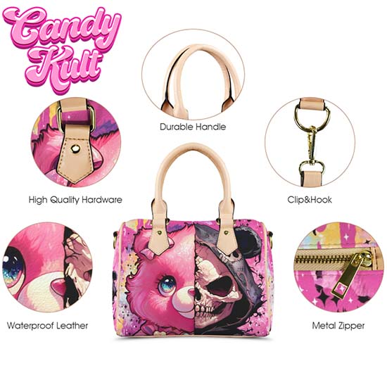 Split Personality Bear Fright Candy Beige Boston Crossbody Handbag