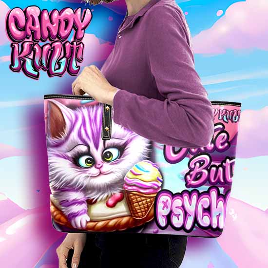 Cute But Psycho Cheshire Cat Candy Toons Large Tote Bag - Candy Kult - Candy Cult - Candy Kult Land - Wishbone - Boo Kitty - Panku - Frosti - Toxic Kitten - Hex-Heart - Cult Candy - Cake High Heels - [product_vendor}