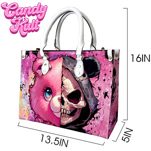 Split Personality Bear Fright Candy White PU Leather Crossbody Handbag