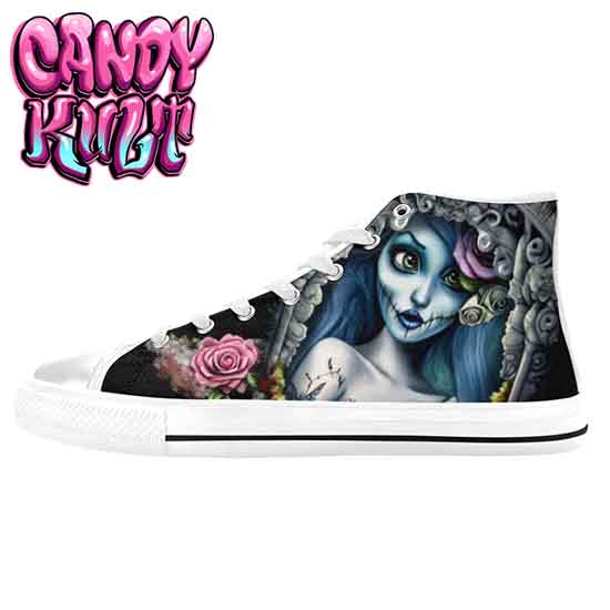 Corpse Bride Waiting For You Fright Candy White Women's High Top Canvas Shoes - Candy Kult - Candy Cult - Candy Kult Land - Wishbone - Boo Kitty - Panku - Frosti - Toxic Kitten - Hex-Heart - Cult Candy - Cake High Heels - [product_vendor}