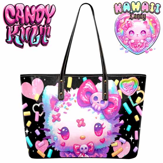 Pastel Purrfection Black Kawaii Candy Large Tote Bag - Candy Kult - Candy Cult - Cult Candy - Cake High Heels - [product_vendor}