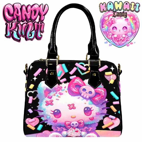 Pastel Purrfection Black Kawaii Candy Boston Crossbody Handbag - Candy Kult - Candy Cult - Cult Candy - Cake High Heels - [product_vendor}