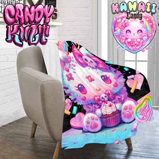 Pastel Purrfection Black Kawaii Candy Micro Fleece Blanket - Candy Kult - Candy Cult - Cult Candy - Cake High Heels - [product_vendor}