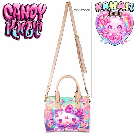 Pastel Purrfection Kawaii Candy Beige Boston Crossbody Handbag - Candy Kult - Candy Cult - Cult Candy - Cake High Heels - [product_vendor}