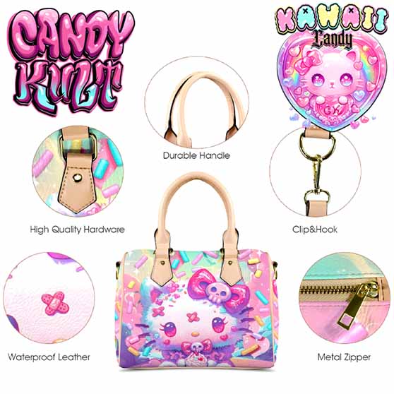 Pastel Purrfection Kawaii Candy Beige Boston Crossbody Handbag - Candy Kult - Candy Cult - Cult Candy - Cake High Heels - [product_vendor}
