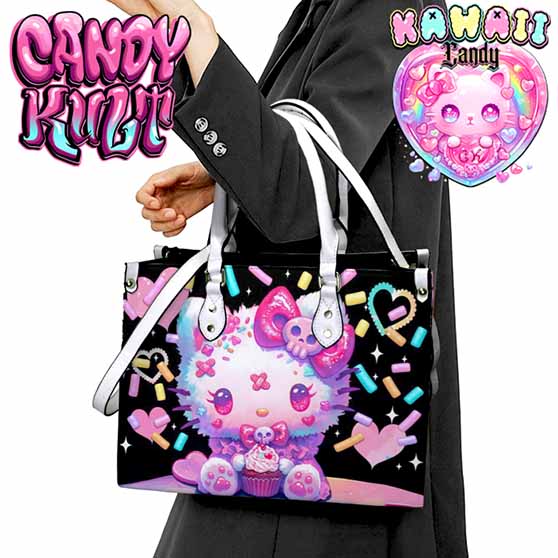 Pastel Purrfection Black Kawaii Candy White PU Leather Crossbody Handbag - Candy Kult - Candy Cult - Cult Candy - Cake High Heels - [product_vendor}