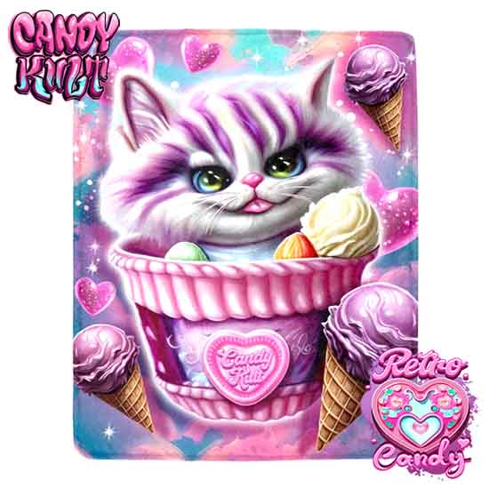 Cheshire Cat Ice Cream Dream Retro Candy Micro Fleece Blanket - Candy Kult - Candy Cult - Candy Kult Land - Wishbone - Boo Kitty - Panku - Frosti - Toxic Kitten - Hex-Heart - Cult Candy - Cake High Heels - [product_vendor}