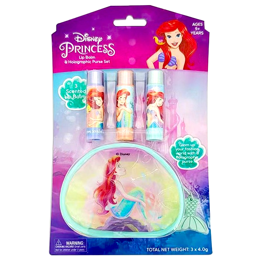 The Little Mermaid 3 Pack Lip Balm With Cosmetics Bag | Candy Kult