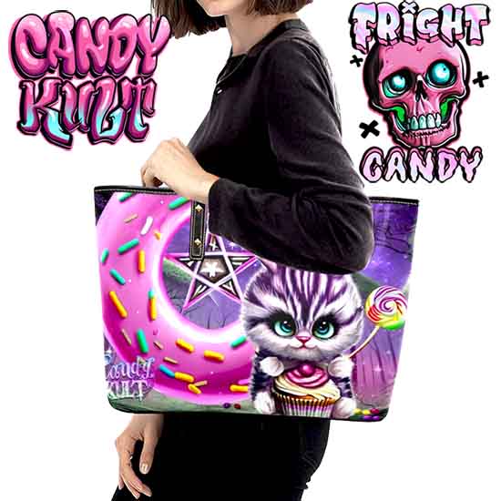 Bunny Donut Pentagram Fright Candy Large Tote Bag - Candy Kult - Candy Cult - Candy Kult Land - Wishbone - Boo Kitty - Panku - Frosti - Toxic Kitten - Hex-Heart - Cult Candy - Cake High Heels - [product_vendor}