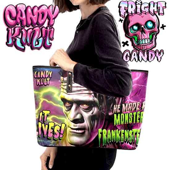 Frankenstein Fright Candy Large Tote Bag - Candy Kult - Candy Cult - Candy Kult Land - Wishbone - Boo Kitty - Panku - Frosti - Toxic Kitten - Hex-Heart - Cult Candy - Cake High Heels - [product_vendor}