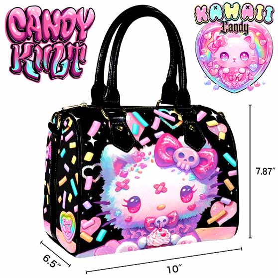 Pastel Purrfection Black Kawaii Candy Boston Crossbody Handbag - Candy Kult - Candy Cult - Cult Candy - Cake High Heels - [product_vendor}
