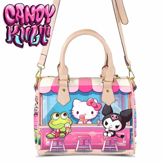 Kitty Ice Cream Shop Kawaii Candy Beige Boston Crossbody Handbag - Candy Kult - Candy Cult - Cult Candy - Cake High Heels - [product_vendor}