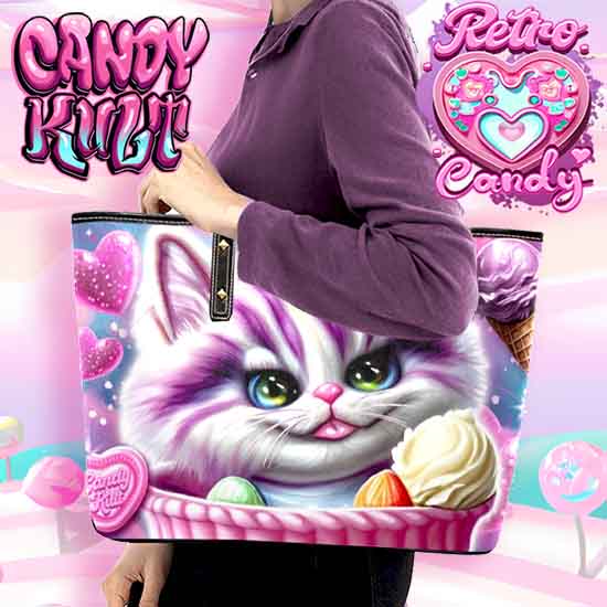 Cheshire Cat Ice Cream Dream Retro Candy Large Tote Bag - Candy Kult - Candy Cult - Candy Kult Land - Wishbone - Boo Kitty - Panku - Frosti - Toxic Kitten - Hex-Heart - Cult Candy - Cake High Heels - [product_vendor}