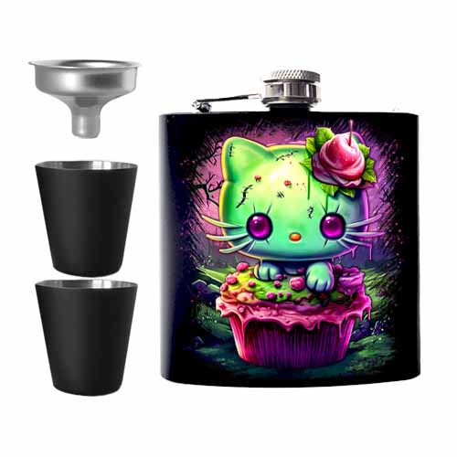 Zombie Kitty Fright Candy Black Candy Kult Hip Flask Set - Candy Kult - Candy Cult - Cult Candy - Cake High Heels - [product_vendor}