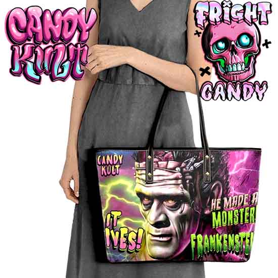 Frankenstein Fright Candy Large Tote Bag - Candy Kult - Candy Cult - Candy Kult Land - Wishbone - Boo Kitty - Panku - Frosti - Toxic Kitten - Hex-Heart - Cult Candy - Cake High Heels - [product_vendor}