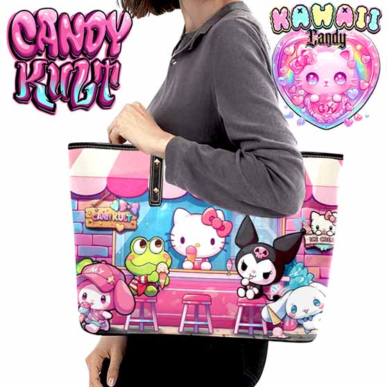Kitty Ice Cream Shop Kawaii Candy Large Tote Bag - Candy Kult - Candy Cult - Cult Candy - Cake High Heels - [product_vendor}