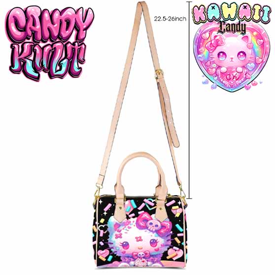 Pastel Purrfection Black Kawaii Candy Beige Boston Crossbody Handbag - Candy Kult - Candy Cult - Cult Candy - Cake High Heels - [product_vendor}