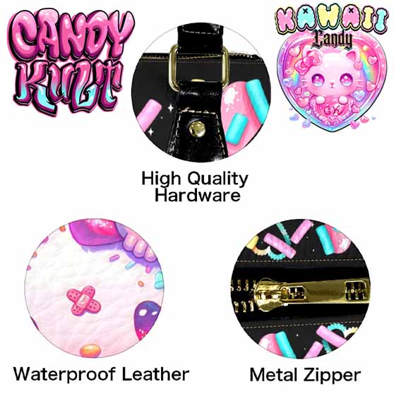 Pastel Purrfection Black Kawaii Candy Boston Crossbody Handbag - Candy Kult - Candy Cult - Cult Candy - Cake High Heels - [product_vendor}