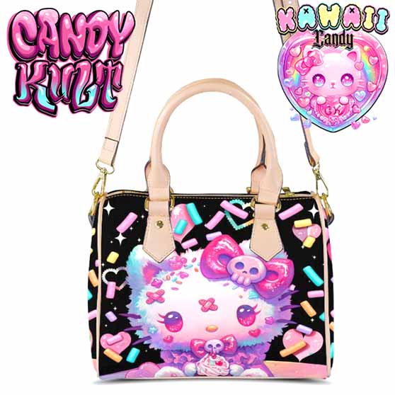 Pastel Purrfection Black Kawaii Candy Beige Boston Crossbody Handbag - Candy Kult - Candy Cult - Cult Candy - Cake High Heels - [product_vendor}