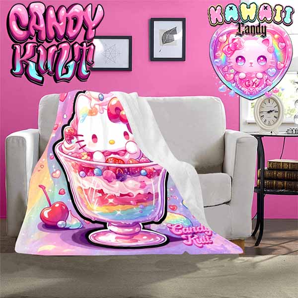 Sundae Kitty Kawaii Candy Micro Fleece Blanket - Candy Kult - Candy Cult - Cult Candy - Cake High Heels - [product_vendor}