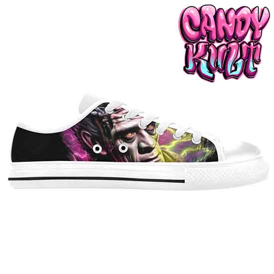 Frankenstein Fright Candy White Women's Low Canvas Shoes - Candy Kult - Candy Cult - Candy Kult Land - Wishbone - Boo Kitty - Panku - Frosti - Toxic Kitten - Hex-Heart - Cult Candy - Cake High Heels - [product_vendor}