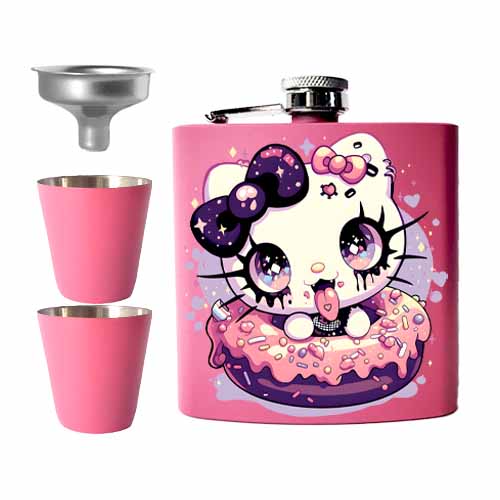 Goth Kitty Donut Kawaii Candy Pink Candy Kult Hip Flask Set - Candy Kult - Candy Cult - Cult Candy - Cake High Heels - [product_vendor}