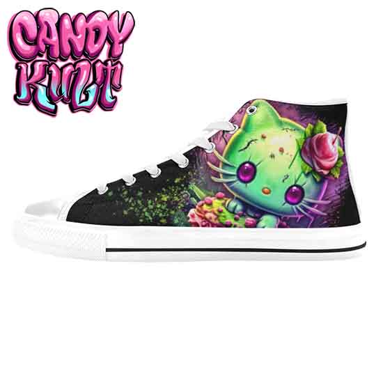 Zombie Kitty Fright Candy White Women's High Top Canvas Shoes - Candy Kult - Candy Cult - Candy Kult Land - Wishbone - Boo Kitty - Panku - Frosti - Toxic Kitten - Hex-Heart - Cult Candy - Cake High Heels - [product_vendor}