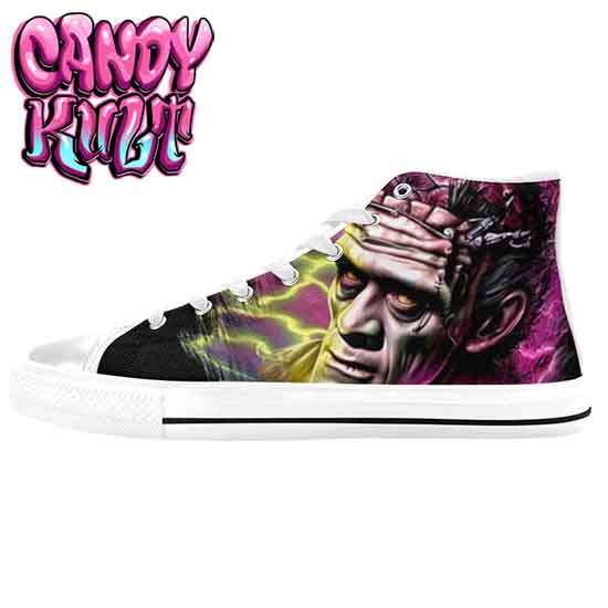 Frankenstein Fright Candy White Women's High Top Canvas Shoes - Candy Kult - Candy Cult - Candy Kult Land - Wishbone - Boo Kitty - Panku - Frosti - Toxic Kitten - Hex-Heart - Cult Candy - Cake High Heels - [product_vendor}