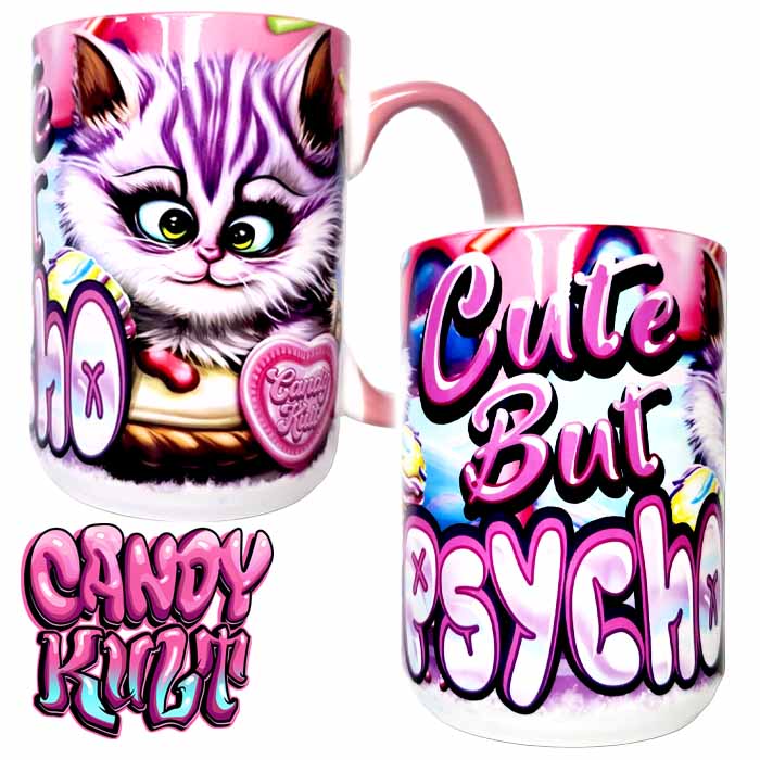 Cute But Psycho Candy Kult Large Mug - Candy Kult - Candy Cult - Candy Kult Land - Wishbone - Boo Kitty - Panku - Frosti - Toxic Kitten - Hex-Heart - Cult Candy - Cake High Heels - [product_vendor}
