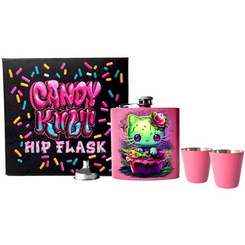 Zombie Kitty Fright Candy Pink Candy Kult Hip Flask Set - Candy Kult - Candy Cult - Cult Candy - Cake High Heels - [product_vendor}