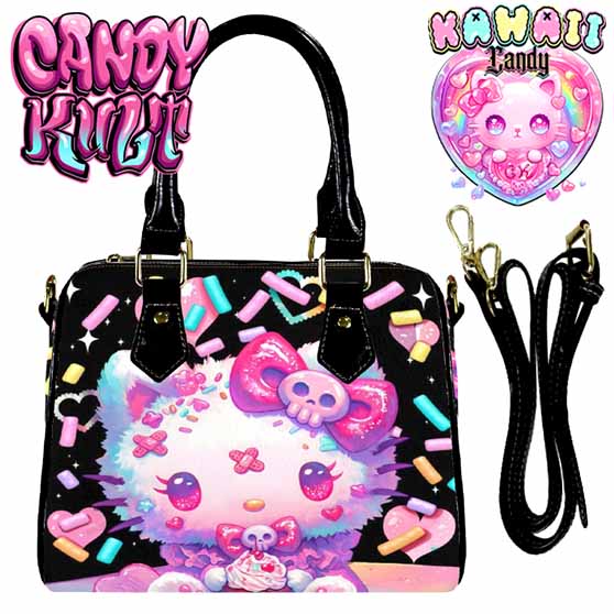 Pastel Purrfection Black Kawaii Candy Boston Crossbody Handbag - Candy Kult - Candy Cult - Cult Candy - Cake High Heels - [product_vendor}