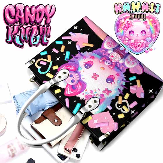 Pastel Purrfection Black Kawaii Candy White PU Leather Crossbody Handbag - Candy Kult - Candy Cult - Cult Candy - Cake High Heels - [product_vendor}
