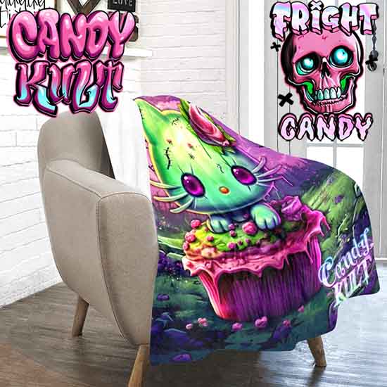 Zombie Kitty Fright Candy Micro Fleece Blanket - Candy Kult - Candy Cult - Candy Kult Land - Wishbone - Boo Kitty - Panku - Frosti - Toxic Kitten - Hex-Heart - Cult Candy - Cake High Heels - [product_vendor}