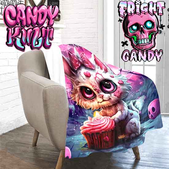 From Paris To The Grave Fright Candy Micro Fleece Blanket - Candy Kult - Candy Cult - Candy Kult Land - Wishbone - Boo Kitty - Panku - Frosti - Toxic Kitten - Hex-Heart - Cult Candy - Cake High Heels - [product_vendor}