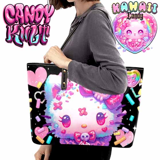 Pastel Purrfection Black Kawaii Candy Large Tote Bag - Candy Kult - Candy Cult - Cult Candy - Cake High Heels - [product_vendor}