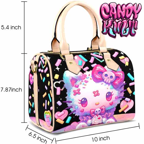 Pastel Purrfection Black Kawaii Candy Beige Boston Crossbody Handbag - Candy Kult - Candy Cult - Cult Candy - Cake High Heels - [product_vendor}