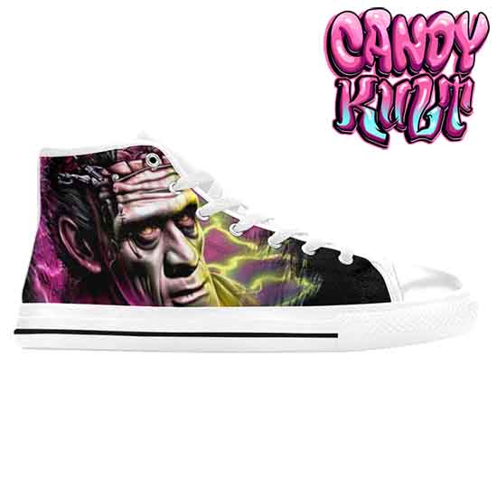 Frankenstein Fright Candy White Women's High Top Canvas Shoes - Candy Kult - Candy Cult - Candy Kult Land - Wishbone - Boo Kitty - Panku - Frosti - Toxic Kitten - Hex-Heart - Cult Candy - Cake High Heels - [product_vendor}