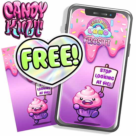 FREE Frosti Stop Looking At Me Candy Kult Land Phone Wallpaper - Candy Kult - Candy Cult - Candy Kult Land - Wishbone - Boo Kitty - Panku - Frosti - Toxic Kitten - Hex-Heart - Cult Candy - Cake High Heels - [product_vendor}