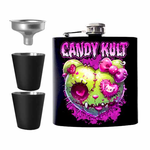 FrankenKitty Heart Fright Candy Black Candy Kult Hip Flask Set - Candy Kult - Candy Cult - Cult Candy - Cake High Heels - [product_vendor}