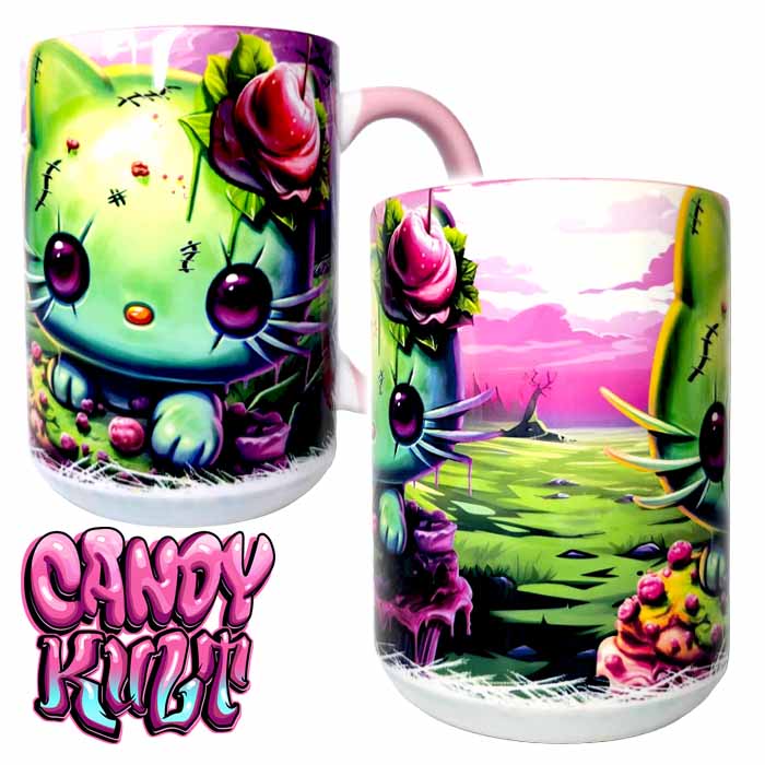 Zombie Kitty Fright Candy Pink Handle Large Mug - Candy Kult - Candy Cult - Candy Kult Land - Wishbone - Boo Kitty - Panku - Frosti - Toxic Kitten - Hex-Heart - Cult Candy - Cake High Heels - [product_vendor}