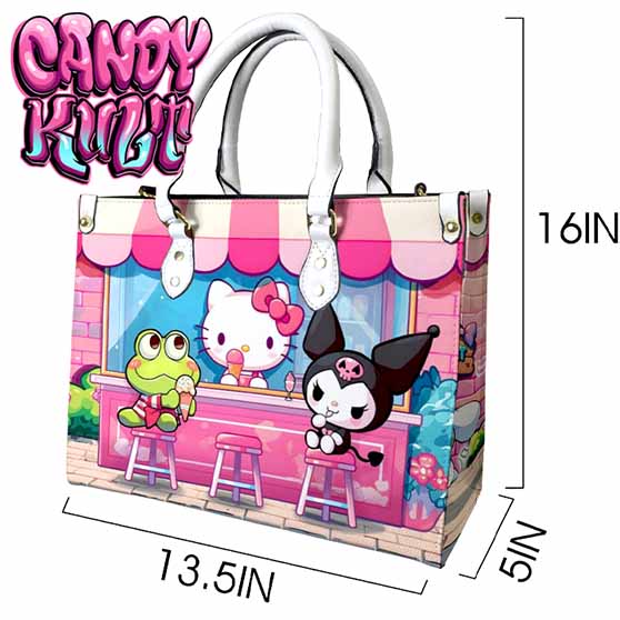 Kitty Ice Cream Shop Kawaii Candy White PU Leather Crossbody Handbag - Candy Kult - Candy Cult - Cult Candy - Cake High Heels - [product_vendor}