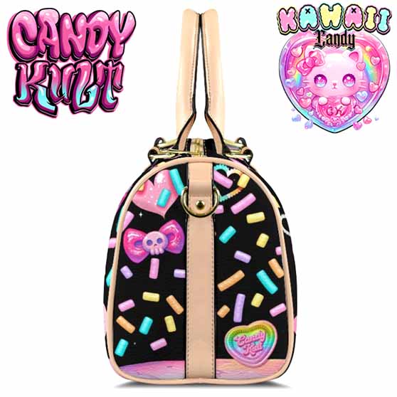 Pastel Purrfection Black Kawaii Candy Beige Boston Crossbody Handbag - Candy Kult - Candy Cult - Cult Candy - Cake High Heels - [product_vendor}