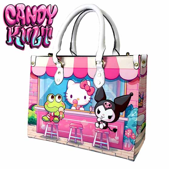 Kitty Ice Cream Shop Kawaii Candy White PU Leather Crossbody Handbag - Candy Kult - Candy Cult - Cult Candy - Cake High Heels - [product_vendor}