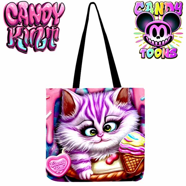 Cute But Psycho Cheshire Cat Candy Toons Reusable Canvas Shopping Tote - Candy Kult - Candy Cult - Cult Candy - Cake High Heels - [product_vendor}