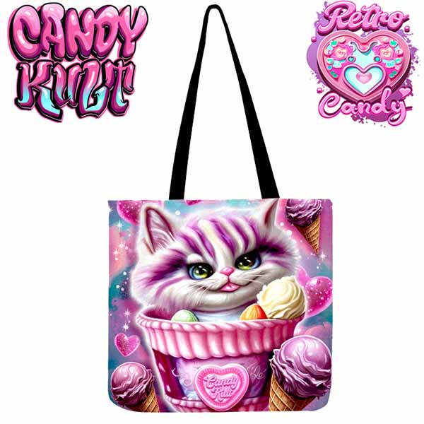 Cheshire Cat Ice Cream Dream Retro Candy Reusable Canvas Shopping Tote - Candy Kult - Candy Cult - Cult Candy - Cake High Heels - [product_vendor}