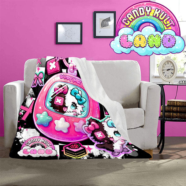 Toxic Kitten Virtual Pet Candy Kult Land Micro Fleece Blanket - Candy Kult - Candy Cult - Candy Kult Land - Wishbone - Boo Kitty - Panku - Frosti - Toxic Kitten - Hex-Heart - Cult Candy - Cake High Heels - [product_vendor}