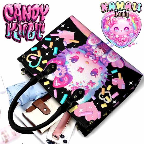 Pastel Purrfection Black Kawaii Candy PU Leather Crossbody Handbag - Candy Kult - Candy Cult - Cult Candy - Cake High Heels - [product_vendor}