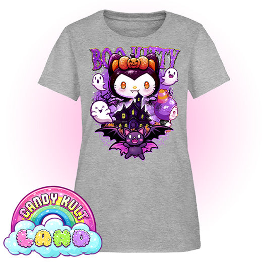 Boo Kitty Origins - Candy Kult Land Women's FITTED T-Shirt - Candy Kult - Candy Cult - Candy Kult Land - Wishbone - Boo Kitty - Panku - Frosti - Toxic Kitten - Hex-Heart - Cult Candy - Cake High Heels - [product_vendor}