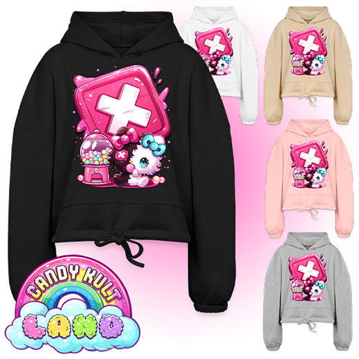 Toxic Kitten Bubble Gum Logo - Candy Kult Land Women’s Cropped Hoodie