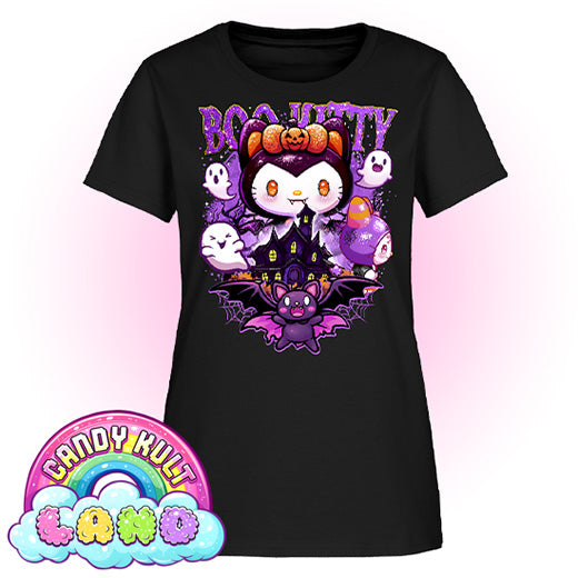 Boo Kitty Origins - Candy Kult Land Women's FITTED T-Shirt - Candy Kult - Candy Cult - Candy Kult Land - Wishbone - Boo Kitty - Panku - Frosti - Toxic Kitten - Hex-Heart - Cult Candy - Cake High Heels - [product_vendor}